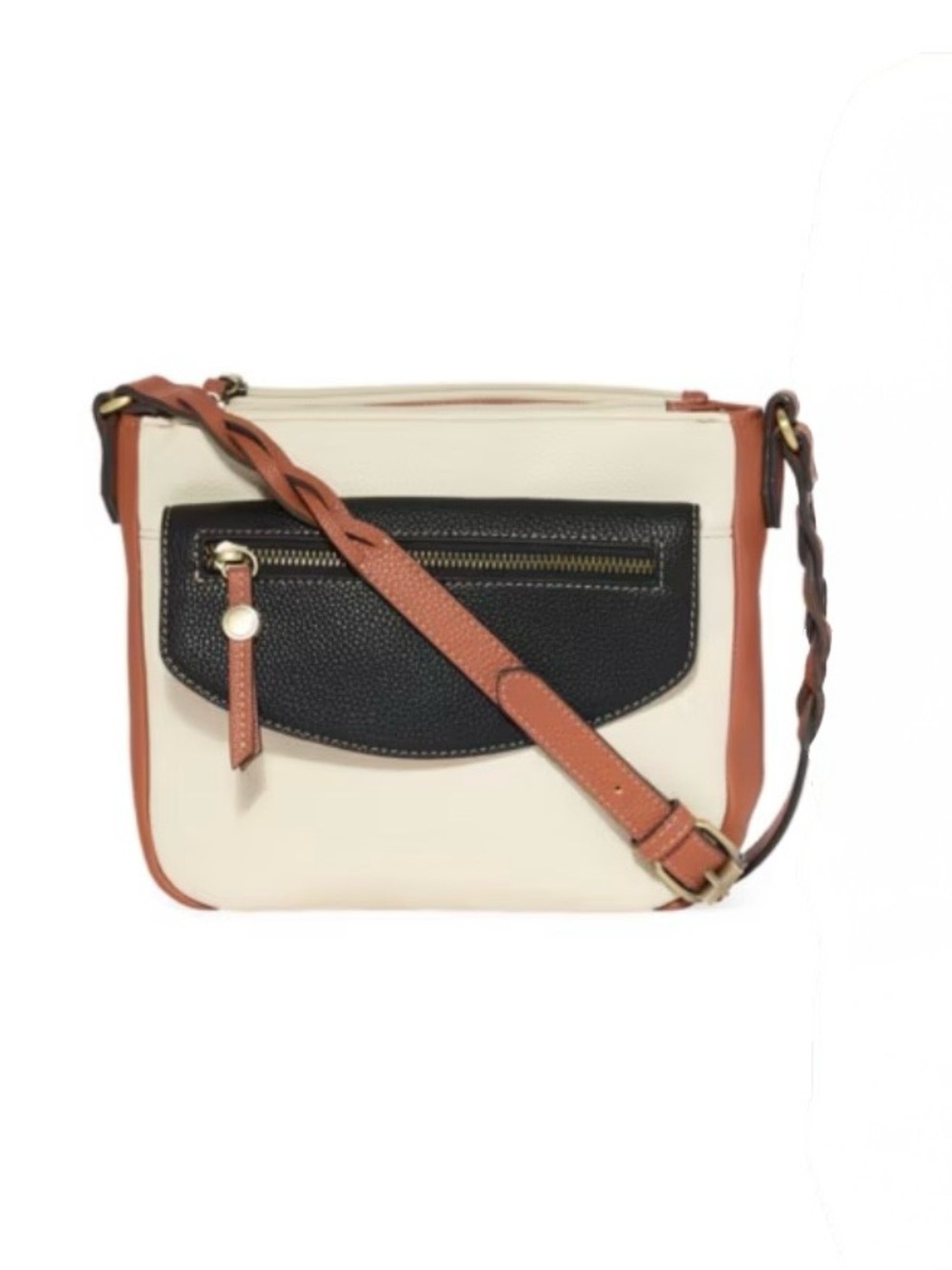 St. John's Bay Cream Crossbody Bag with Black Pocket & Brown Trim